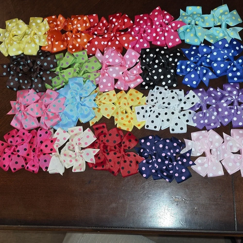 (J20) 40 Total, Colorful Polka Dot Hair Bows for Kids
